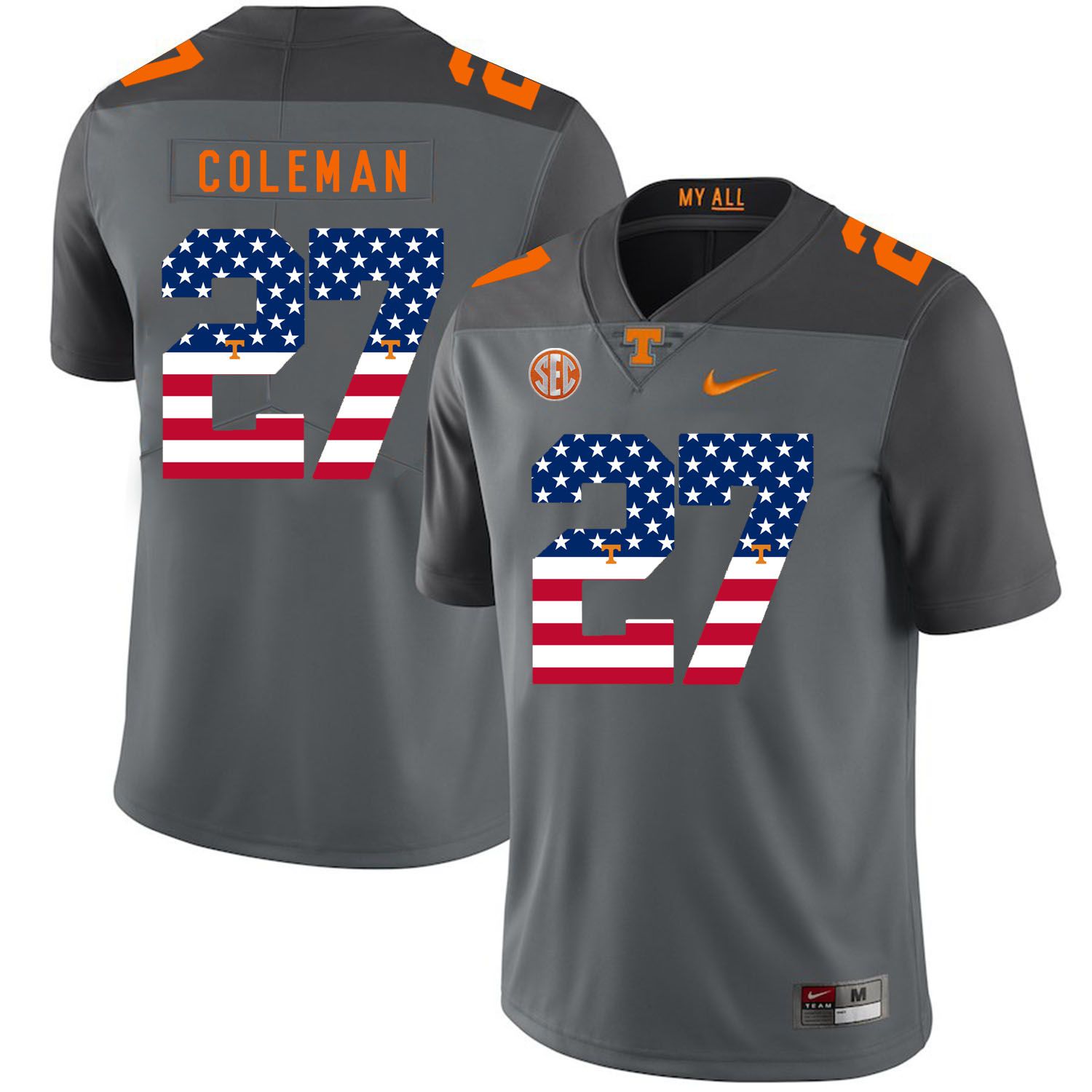 Men Tennessee Volunteers 27 Coleman Grey Flag Customized NCAA Jerseys